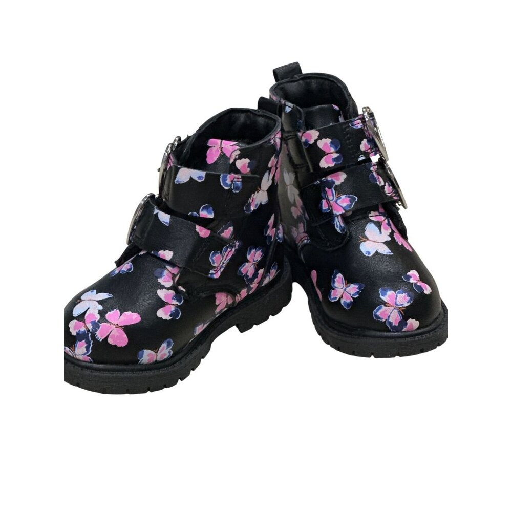 Girls Carters Toddler Ankle Butterfly Buckle  Boots. Size 5. Pink and Blac